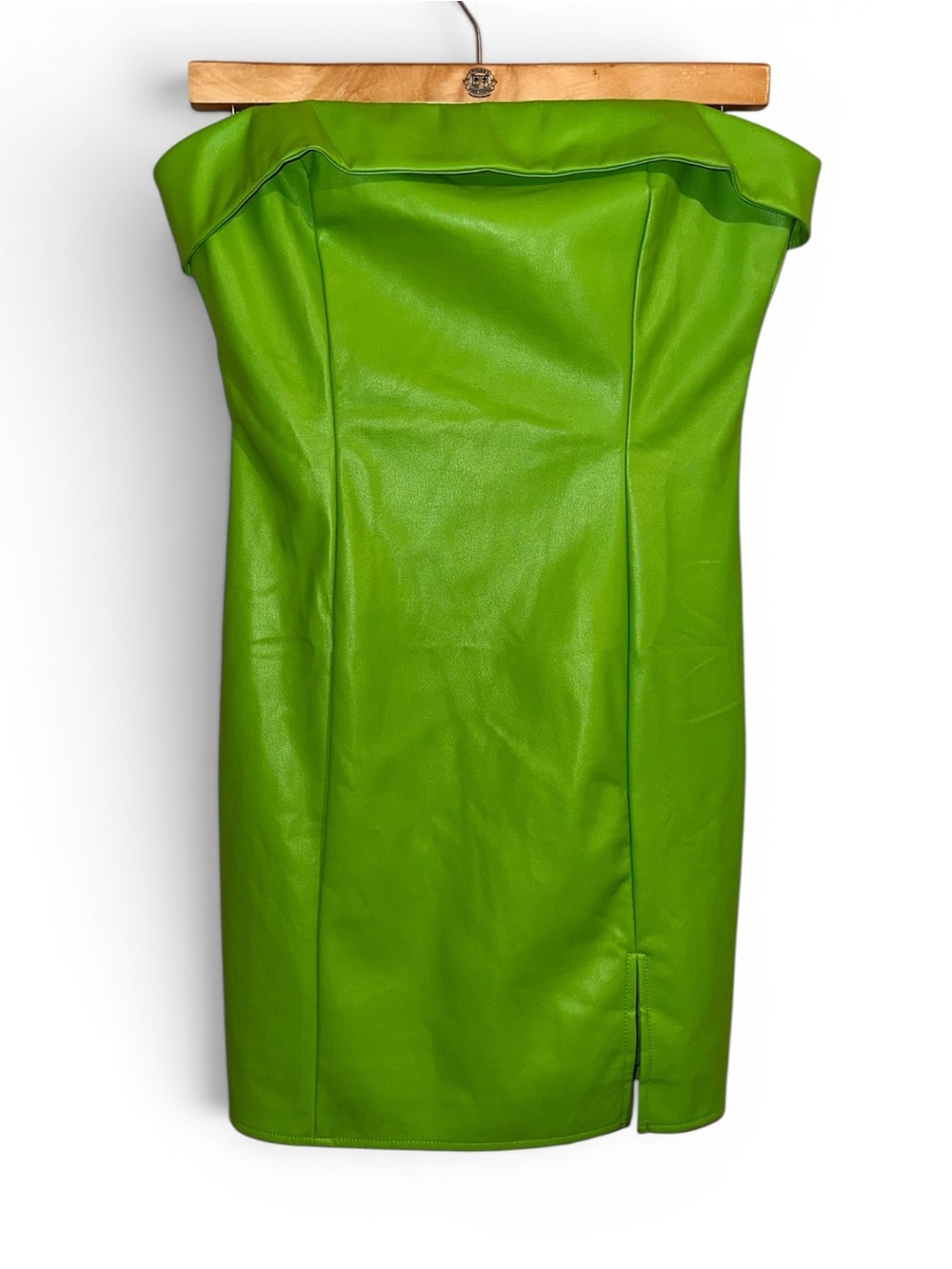 Strapless Lime Green Faux Leather Mini Dress